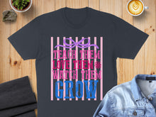 Load image into Gallery viewer, Dark t-shirt with "Teach them love them watch them grow" text and purple ribbon graphic.

