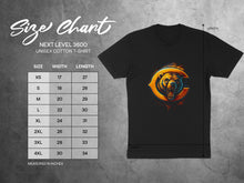 Load image into Gallery viewer, Chicago Bear Logo T-Shirt with Size Chart Displayed
