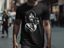 Load image into Gallery viewer, Iconic Rockstar Singing Depiction on Black T-Shirt
