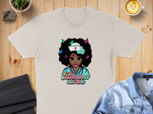Load image into Gallery viewer, T-shirt featuring a stylized nurse with butterflies in her hair.
