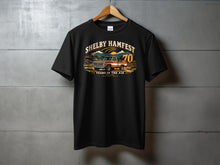 Load image into Gallery viewer, Black t-shirt featuring Shelby Hamfest 70 years on the air graphic.
