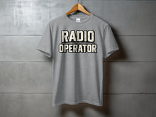 Load image into Gallery viewer, Grey t-shirt with "RADIO OPERATOR" text and radio wave graphic.
