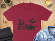 Load image into Gallery viewer, Burgundy t-shirt with "The Grillfather" text and a fork with a hot dog on it.
