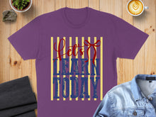 Load image into Gallery viewer, Purple t-shirt with "Let's Learn Today" text in distressed blue and yellow stripes.
