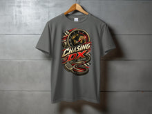Load image into Gallery viewer, Grey t-shirt with "Chasing DX Full Throttle Long Distance" graphic and radio equipment.
