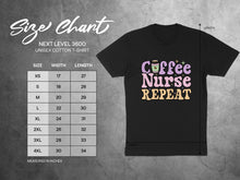 Load image into Gallery viewer, Unisex Cotton T-shirt size chart with width and length measurements for sizes XS to 4XL.
