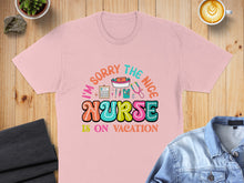 Load image into Gallery viewer, Pink t-shirt with text "I'm Sorry The Nice Nurse is on Vacation"
