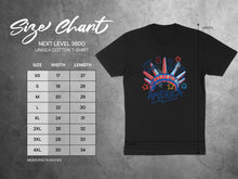 Load image into Gallery viewer, Next Level 3600 unisex cotton t-shirt size chart with measurements.
