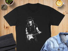 Load image into Gallery viewer, Electric Guitarist in Black Hat T-Shirt Product

