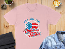 Load image into Gallery viewer, Pink t-shirt with "Independence Day United States of America" graphic.
