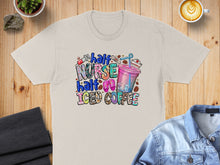 Load image into Gallery viewer, "Half Nurse Half Iced Coffee" text design on a light-colored t-shirt.
