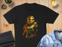 Load image into Gallery viewer, Futuristic Soldier Design with Fiery Background T-shirt

