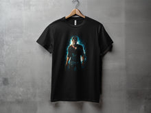 Load image into Gallery viewer, Action-Packed Hero Graphic Black T-Shirt Product
