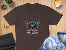 Load image into Gallery viewer, Brown t-shirt with patriotic eagle graphic and "4th of July Est. 1776 U.S.A." text.
