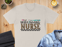 Load image into Gallery viewer, Nurse wife mom text with stethoscope and leopard print.
