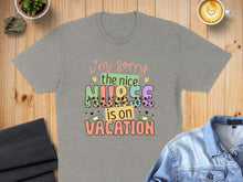 Load image into Gallery viewer, Gray t-shirt with "I'm sorry the nice nurse is on vacation" text design.
