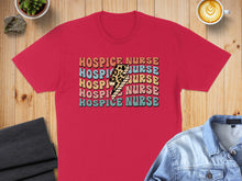 Load image into Gallery viewer, Red t-shirt with "Hospice Nurse" text in colorful, retro font.
