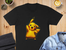 Load image into Gallery viewer, Bright Yellow Pikachu Illustration on Black T-shirt
