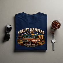 Load image into Gallery viewer, Shelby Hamfest 70 Years On The Air 1957-2026 Shelby, North Carolina t-shirt design.
