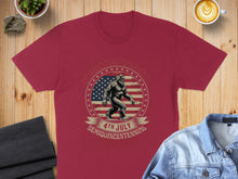 Load image into Gallery viewer, Red t-shirt with Bigfoot graphic and "Celebrating America's Semiquincentennial" text.
