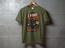 Load image into Gallery viewer, Olive green t-shirt with "I Void Warranties" graphic and radio repair imagery.
