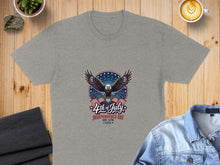 Load image into Gallery viewer, Gray t-shirt with eagle, flag, and "4th of July Independence Day" text.
