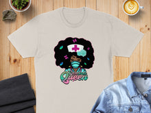 Load image into Gallery viewer, T-shirt with "Trauma Queen" text and illustration of a nurse with butterflies.
