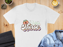 Load image into Gallery viewer, White t-shirt with "Blessed Nurse" graphic and nursing cap.
