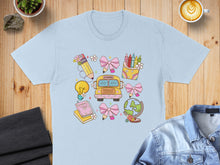 Load image into Gallery viewer, Back to school graphic with school bus, lightbulb, globe, and crayons.
