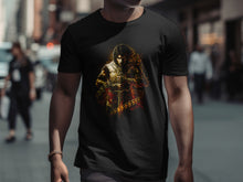 Load image into Gallery viewer, Mysterious Warrior with Fiery Chain Graphic Shirt
