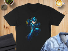 Load image into Gallery viewer, Retro Blue Armored Character Black T-Shirt
