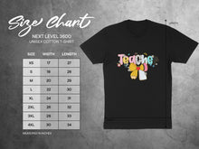 Load image into Gallery viewer, Unisex cotton t-shirt size chart for Next Level 3600, listing width and length in inches.
