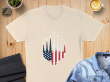 Load image into Gallery viewer, Cream t-shirt with American flag-themed fighter jets design.
