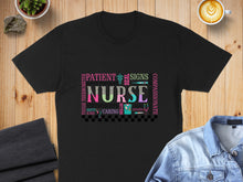 Load image into Gallery viewer, Nurse with medical terms in colorful typography, including "Patient," "Signs," and "Stethoscope."

