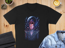 Load image into Gallery viewer, Cosmic Musician Graphic Black T-Shirt for Music Lovers
