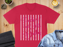 Load image into Gallery viewer, Pink stripes behind "Thankful for You" text on a red t-shirt.
