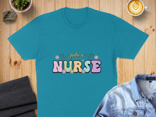 Load image into Gallery viewer, Teal t-shirt with "Future Nurse" text and floral accents.

