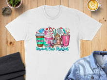Load image into Gallery viewer, White t-shirt with "RCA Resident Care Assistant" design featuring medical icons and coffee cups.
