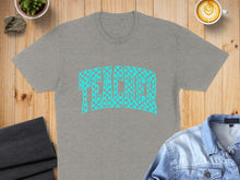 Load image into Gallery viewer, Grey t-shirt with "TEACHER" text in a checkered teal font.

