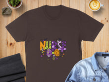 Load image into Gallery viewer, Brown t-shirt with "NURSE" in colorful Halloween-themed lettering.
