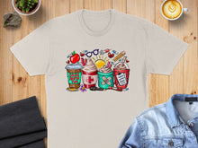 Load image into Gallery viewer, Four coffee drinks with medical and school supplies, reading "School Nurse Fuel".
