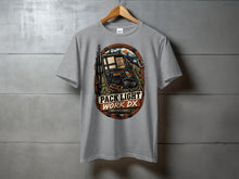 Load image into Gallery viewer, T-shirt with "Pack Light Work DX" graphic featuring a radio expedition kit and mountains.

