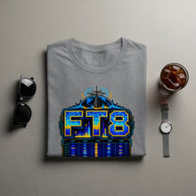 Load image into Gallery viewer, Gray t-shirt with "FT8" logo featuring a globe and radio waves.
