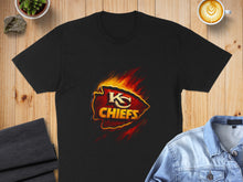 Load image into Gallery viewer, KC Chiefs Logo in Fire Design T-Shirt Football Fan Apparel
