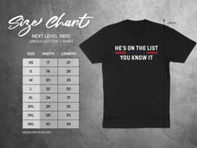 Load image into Gallery viewer, T-shirt size chart showing measurements for width and length.
