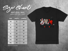 Load image into Gallery viewer, Size chart for Next Level 3600 unisex cotton t-shirt with graphic.
