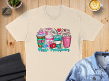 Load image into Gallery viewer, Nurse Practitioner graphic with coffee cups, pills, and stethoscope.
