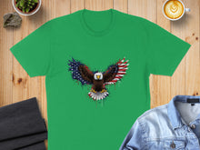 Load image into Gallery viewer, Green t-shirt with eagle graphic in USA flag colors.
