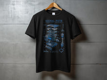 Load image into Gallery viewer, Black t-shirt with "Signal Path Amateur Radio Exploded View" graphic.
