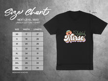 Load image into Gallery viewer, Unisex cotton t-shirt size chart with measurements for width and length.
